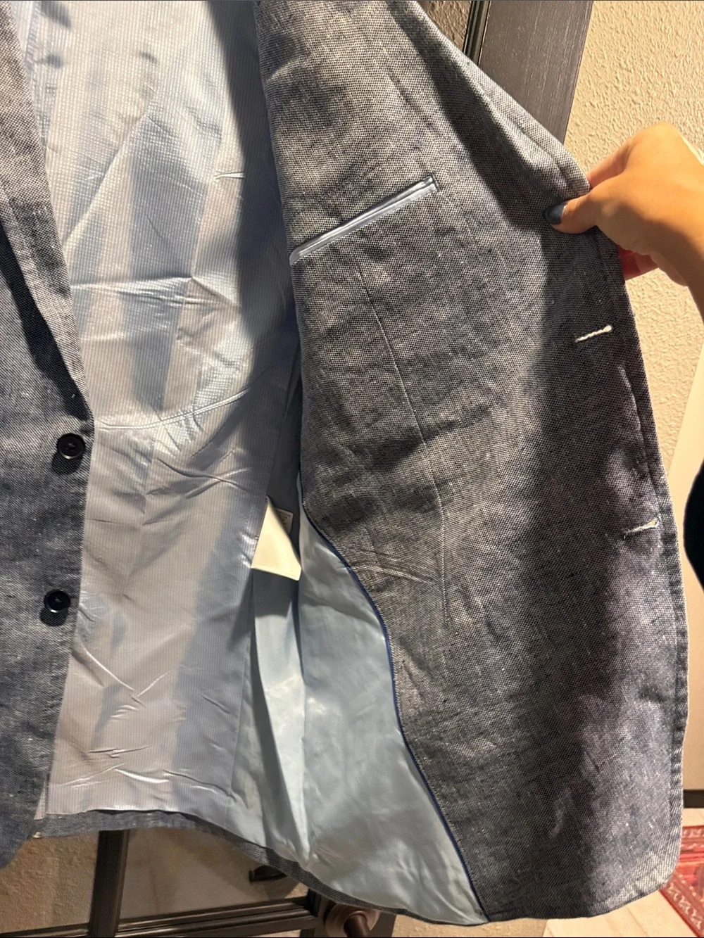 Banana Republic Light Blue Gray Textured Linen-Blend Blazer